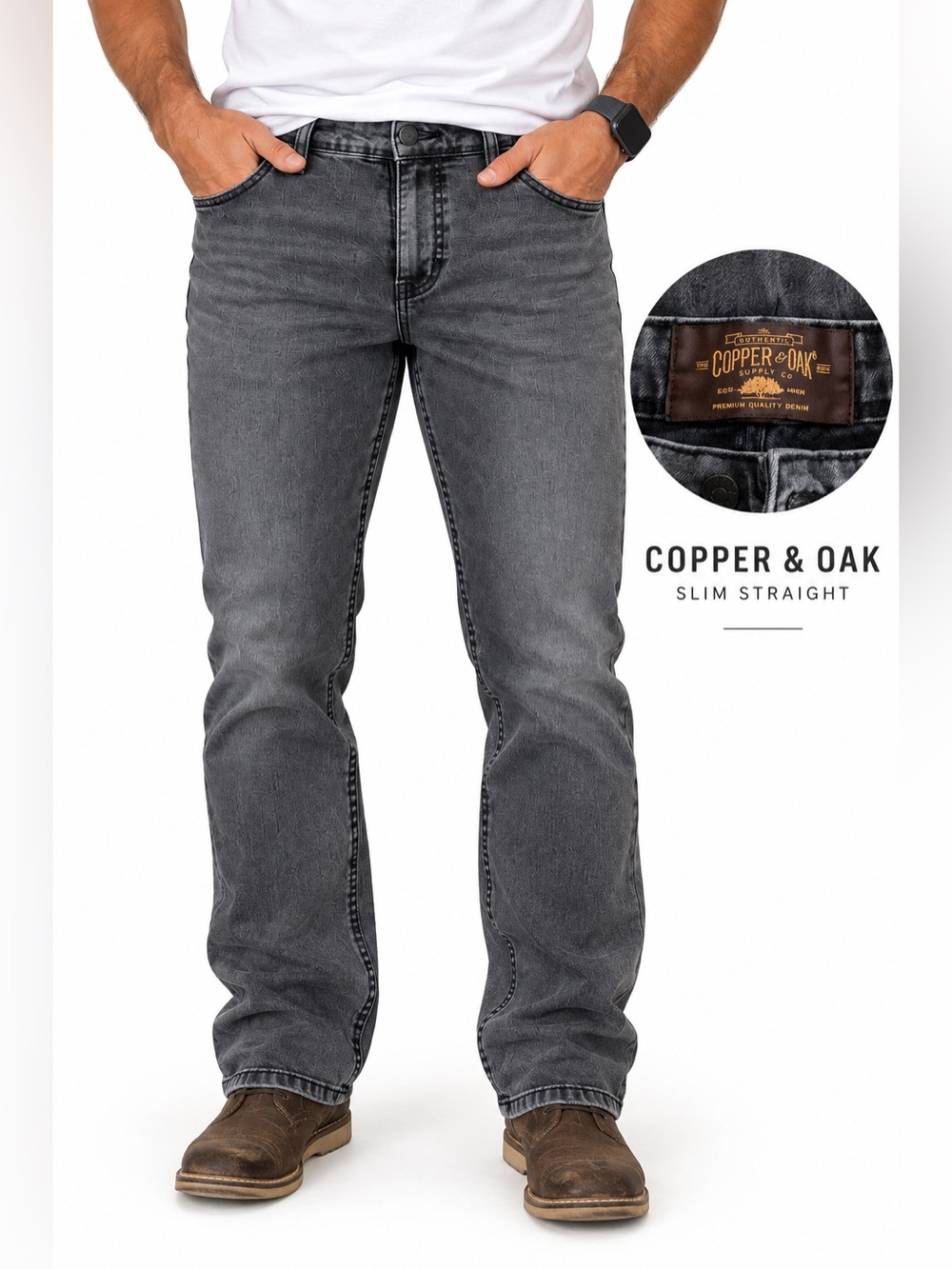 🤠❤️‍🔥 Copper & Oak Men’s 34x30 Slim Straight Charcoal Gray Jeans